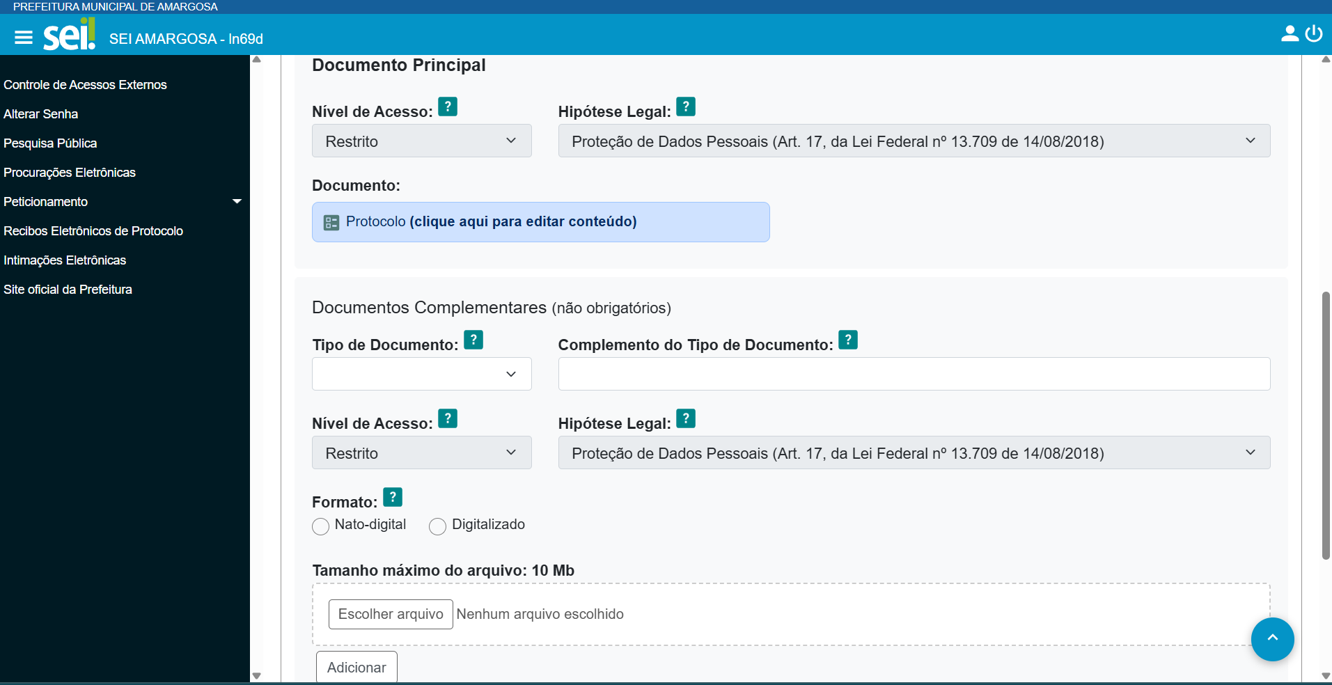 Documento principal e documentos complementares no SEI
